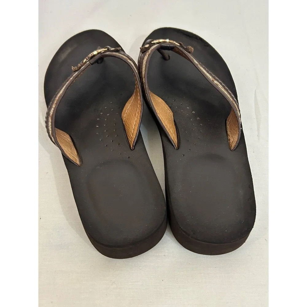 COACH Jasmine Logo Flip Flop Thong Logo Sandals SZ 7B Brown Cushioned Insole